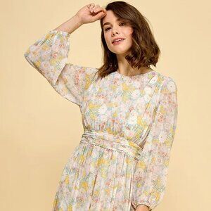 ✨NWT Lime 'N' Chili Chiffon Floral Print Belted Dress with Back Zipper